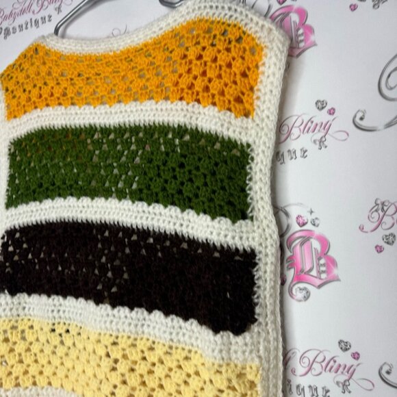 Vest cardigan knit handmade striped crochet ribbon π bow tie up warm cozy cute - Picture 10 of 14